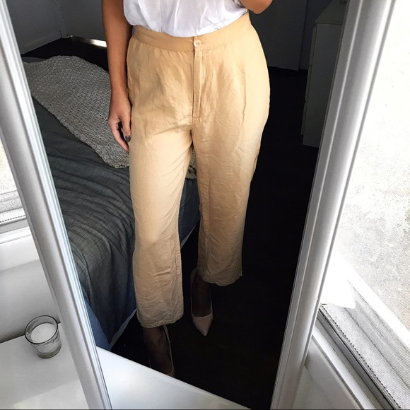 🐪 CAMEL LINEN WIDE LEG HIGH WAIST PANTS! - Picture 3 of 9